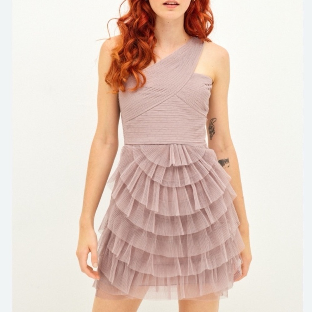 BCBGMaxAzria Ella One-Shoulder Bodycon Dress in Sepia